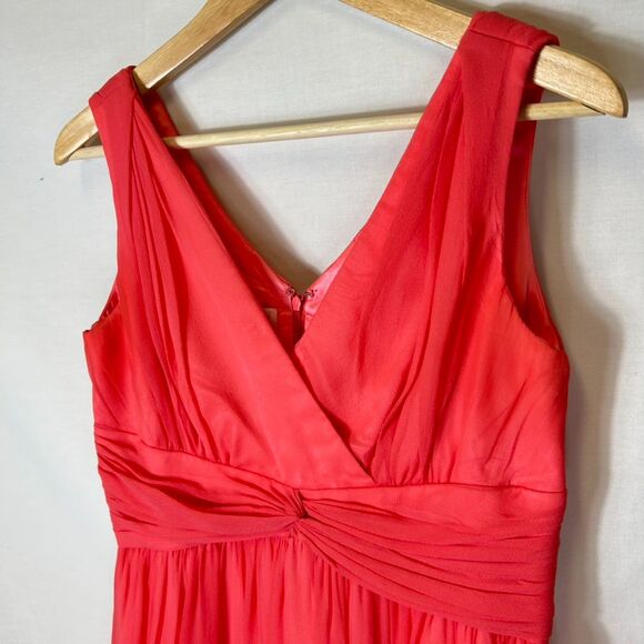 Donna Morgan Coral Orange 100% Silk Chiffon Sleeveless Event Dress Size 10 - Picture 5 of 13